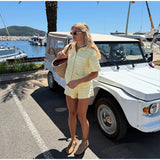 Bonnyshow  Casual Knitted Shorts Sets 2 Pieces Women Lapel Half Sleeve Single Breasted Shirts Hollow Out Short Pant 2025 Summer Beach Suits