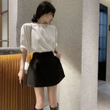 Bonnyshow Black White High Wiast Puffy Short Skirts Women All-Match Y2K Pocket A-Line Skirt Female Korean Work Style Suit Skirt