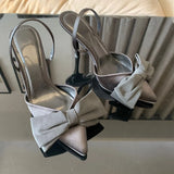Bonnyshow  Elegant High Heels Woman Sandals Pointed Toe Sexy Black Stilettos Bow knot Luxury Designers Ladies Pump Shoes