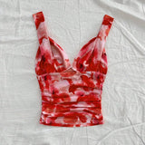 Bonnyshow  Women's V Neck Cami Tops Sleeveless Spaghetti Strap Floral Print Camisole Beach Sexy Short Vest Summer 2025