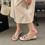 Bonnyshow  Summer New Fashion Korean Flat Bottom Slip-On Comfortable All-Match Open-Toe Soft Sole Ladies Slippers Rubber Outsole