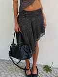 Bonnyshow  Vintage Polka Dot Print Midi Skirt Elegant Retro Low Rise Loose Irregular Skirts for Women Y2k Aesthetic Clothing Summer