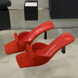 Bonnyshow  Designer Shallow Butterfly-kont Women Slippers Fashion Square Toe Thin Heels Wedding Banquet Slides Summer Shoes