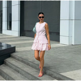Bonnyshow  Two Pieces Set Women's Vest Skort Suits Sleeveless Button-front Top Ruffled Loose Shorts Summer Office Casual Daily Outfit
