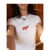 Bonnyshow  Women Clothing Y2K High Street Harajuku Retro Goth Aesthetic Punk Fashion Casual Tomato Print Short Sleeve Top Short Navel Emo