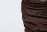 Bonnyshow  Summer Sexy U-Neck Strapless Pleated Hip Hugging Dress