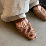 Bonnyshow  Vintage Woven 1 Slip-on Toe Half Slippers Women's New Outwear French Fairy Style Thick Heel Holiday Shoes