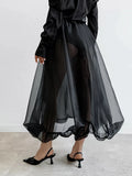 Bonnyshow  Black Mesh See Through A-line Skirt Women Streetwear Fashion Elastic Waist Maxi Skirts Summer Simple Casual Sexy Long Skirt New