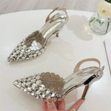 Bonnyshow  Sexy Pointed Toe Women Pumps Elegant Crystal PVC Transparent Thin High Heels Slingback Party Prom Female Shoes
