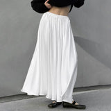 Bonnyshow White Satin Maxi Skirt for Women Elegant Fashion High Waist Slim Skirts Autumn Winter Casual Loose A-line Skirt with Lining