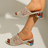 Bonnyshow  Shoes Low Fabric Rome Hoof Heels PU Rubber Cotton Shoes Low Hoof Heels Fabric Rubber Rome PU
