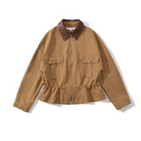 Bonnyshow  Women Batwing Sleeve Waist Cinched Autumn Jacket Front Zipper Lapel Collar Casual Streetwear Coat