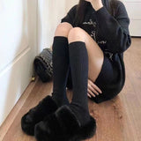 Bonnyshow Autumn Winter Stockings for Women Solid Color Warm Knitted Knee Length Sock Girls Harajuku JK Lolita Long Socks Hosiery