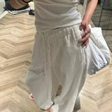 Bonnyshow White Basic Linen Women Pants Elastic Waist Harajuku Korean Fashion Baggy Trousers Female Thin Oversized Casual Summer