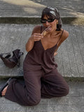 Bonnyshow  Summer Women's Sleeveless V-neck Pant Suit Casual Wide Leg High Waist Linen Pants Set Backless Sling Top Streetwear Outfits