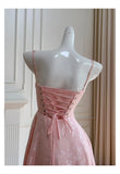 Bonnyshow  Elegant Pink Floral Midi Dress For Women Sleeveless A Line Romantic And Chic Simple And Stylish TH9794