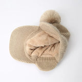 Bonnyshow Winter Knit Earflap Hat for Women Solid Color Pompom Ear Protection Baseball Cap Female Outdoor Cycling Earmuff Caps Gorras 겨울모자