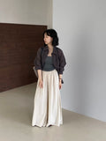 Bonnyshow  Fashion Dark Gray Hanging Pants Women's Elastic High Waist Loose Wide Leg Simple Trousers Summer Spring New 7AB9363