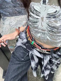 Bonnyshow Punk Aesthetic Cyber Retro X-ray Skeleton Print Rib Sleeveless Vest ArmyGreen Crop Top Designer Clothes Women Summer Emo