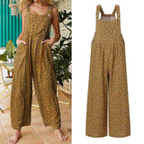 Bonnyshow Summer New Women Casual Loose Flower Print Jumpsuits Women's Overalls Boho Sleeveless Square Collar Jumpsuits Rompers