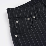 Bonnyshow  Stripe Slim Vintage Chic Jeans Zipper Pockets Fashion Low Waisted Button 90s Pants Streetwear All-match For Women