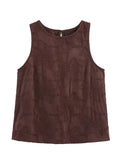 Bonnyshow  Summer Women Casual Vest Set Sleeveless Round Neck Loose Top Brown Jacquard Wide Leg Pant Streetwear Outfit Lady Daily Wear