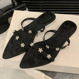 Bonnyshow  Luxury Crystal Flower Wedges Slippers Women Fashion Pointed Toe Backless Slides Sandals Designer Shoes Elegant Party Dress Shoes