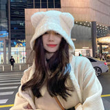 Bonnyshow Winter Knitted Plush Hat Women Cute Cartoon Bear Ear Ear Protection Cap Korean Autumn Solid Color Warm Windproof Hats