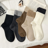 Bonnyshow Winter Fluffy Fur Socks for Women Warm Mink Velvet Mid-tube Sock Korean Splice Thick Thermal Lady Girls Floor Sock