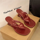 Bonnyshow  Wedge Red Love High Heels Clip Flip-flops Women's Shoes Outer Wear 2025 Summer Elegant Sandals
