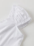 Bonnyshow  Sweet White Folds Blouse Top Women New Casual Single Breasted Ruffle Sleeveless Tank Tops Vest Preppy Style Basic Camisole Y2K