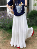 Bonnyshow  French Elegance Women Midi Skirts Y2K Summer Streetwear Patchwork A Line Pleated Skirts High Waist Loose All-Match Long Skirts