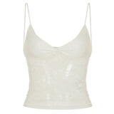 Bonnyshow  Lace Sheer Spliced Women Camisole Tops Summer Sweet Chic Fashion Sexy Slim Fit New Trendy Solid Blouses