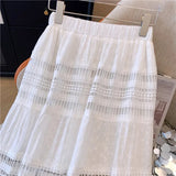 Bonnyshow Embroidery Eyelet Cut-out Maxi Skirt White Cotton Semi Sheer Flowy Long Skirt Women Boho Summer Vacation Fairycore Outfit