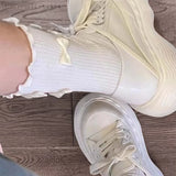 Bonnyshow 2/5 Pairs Cotton Bow Ruffles Ankle Socks For Women Lolita Cute Kawaii Stocking Girl Spring Black White Middle Tube Japanese Sox