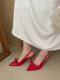 Bonnyshow  Fashion Butterfly-knot Slingbacks Women Pumps Elegant Pointed Toe Thin Low Heels Banquet Prom Shoes