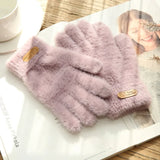 Bonnyshow Knitted Gloves Winter Warm Thick Screen Fur Gloves Solid Mittens for Mobile Phone Tablet Pad Women's Cashmere Wool Glove