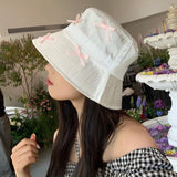 Bonnyshow Kawaii Bow Knot Bucket Hat Japanese Y2k Fashion Sun Protection Fisherman's Hat Korean Women  Summer Cap Y2k Women Accessories