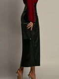 Bonnyshow  Vintage Split PU Leather Skirts Women Loose Commuter High Waist Hip Package Female Skirts 2025 Early Spring Lady Streetwears