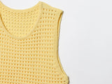 Bonnyshow  Summer New Popular Women's Clothing Cutout Tassel Sleeveless Top Knitted Casual Versatile