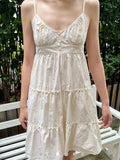Bonnyshow  Floral Embroidery Lace Trim A-line Dress Women New Lace-up Buttons Sleeveless Mini Dresses Preppy Style Sweet Short Vestido Y2K