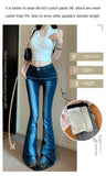 Bonnyshow  Women's Chic Hip-enhancing Padded Skinny Full Length Flare Jeans Lady High Street High Light Wash Slim Boot Cut Jeans