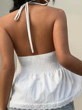 Bonnyshow  Fashion Sweet A-Line French Chic Women Camisole Tops Summer Cute Simple Causal Lace Up Blouses