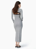 Bonnyshow Gingham Print Shawls Strapless Long Dress Women Color Block Two-piece Set Slim Maxi Dress Autumn/Winter Hottie Streetwear