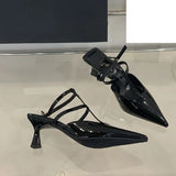 Bonnyshow  Sexy Designer Sandals Woman Street Style Buckle Strap Pointed Toe Thin High Heels Pumps Party Banquet Strippers Shoes Female
