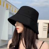 Bonnyshow Summer Bucket Hat for Women Solid Color Wide Brim Fisherman Cap Outdoor Soft Cotton Sun Hats Foldable Panama Bonnet