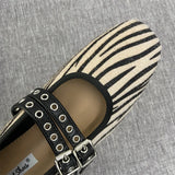 Bonnyshow  Print Heeled Shoes Woman Square Toe Double Buckle Strap Mary Janes Shoes Ladies Elegant Flannel Spring Autumn Pumps