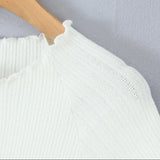 Bonnyshow  Women Hollow out Through Buttons Pearl Knitted Short Sleeve Sweater Crop Pullovers Knitwear All Match Knitting Tops Jumper