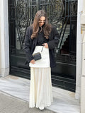 Bonnyshow  Fashion Pleated  Spliced Long Skirt Suits Women Knitted Chic Button V Neck Lady Vest Set High Waist Zipper Skirt Summer Set