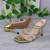 Bonnyshow  Summer Ankle Strap Retro Woman Shoes Beige Heeled Sandals Large Size Square Toe Breathable Original Black Big Low Stiletto